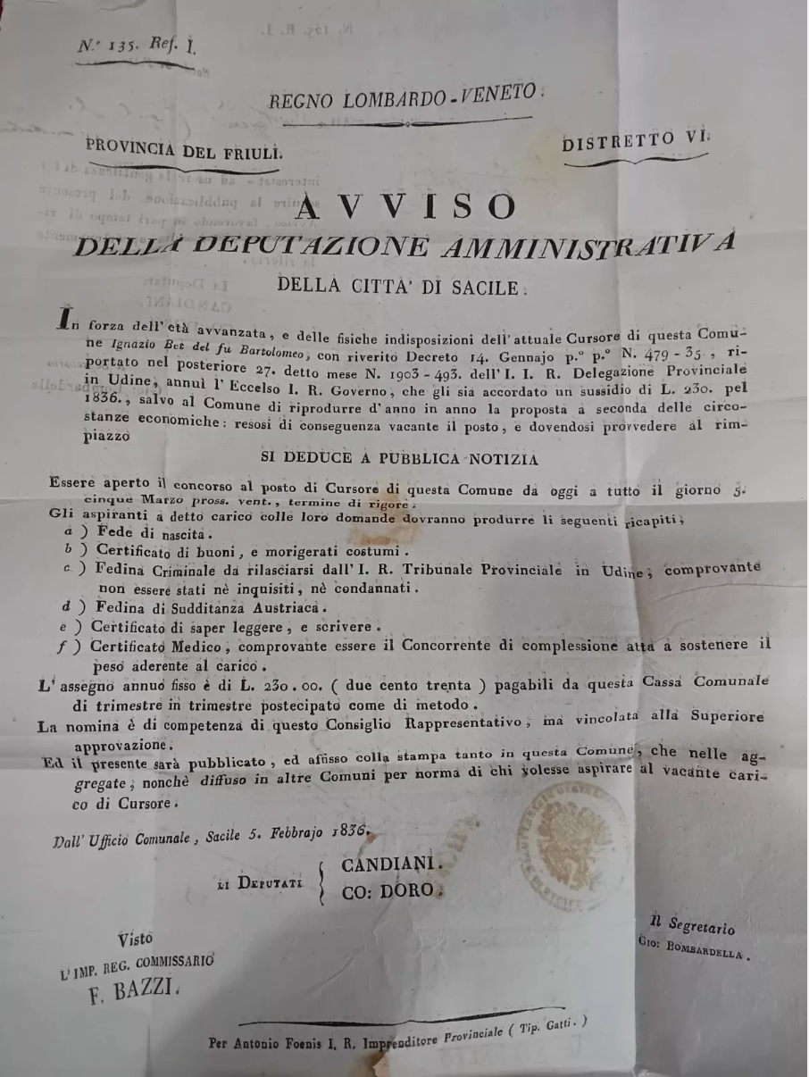 Lombardo Veneto Prefilatelica maldiretta 1836 con bollo stampatello Montebello