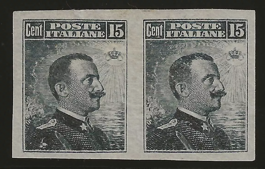 1911 Regno d'Italia - 15 c. Michetti in coppia orizzontale firma Sorani MH*