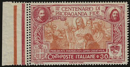 1923 Regno d'Italia - 30 c. Propaganda Fide doppia dentellatura a sinistra MNH**