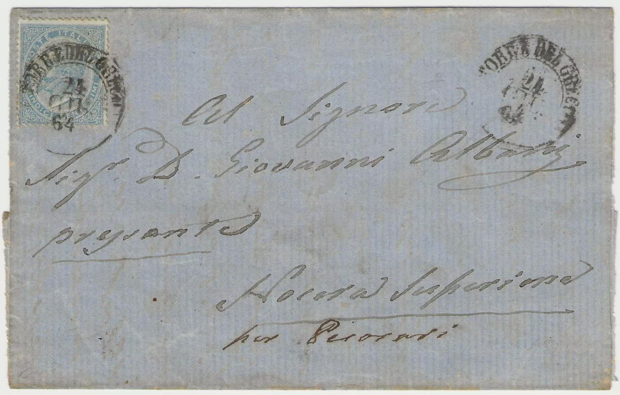 1863 Regno - 15 c. De La Rue Londra su lettera con annullo Torre del Greco