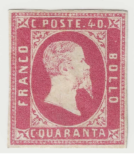 1851 Antichi Stati Sardegna - 40 c. rosa carminio vivo RARO Sassone 3b MH*