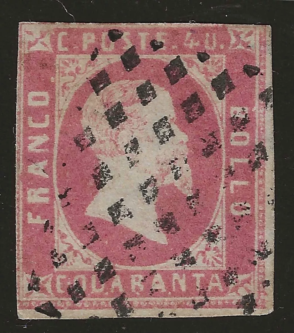 1851 Antichi Stati Sardegna - 40 c. rosa I emissione certificato usato