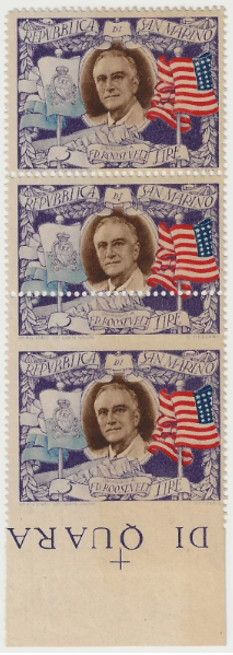 1947 San Marino - 5 L. coppia Roosevelt varietà MNH**