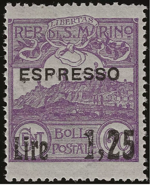 1926 San Marino - 1,25 su 60 c. violetto Espresso MNH**