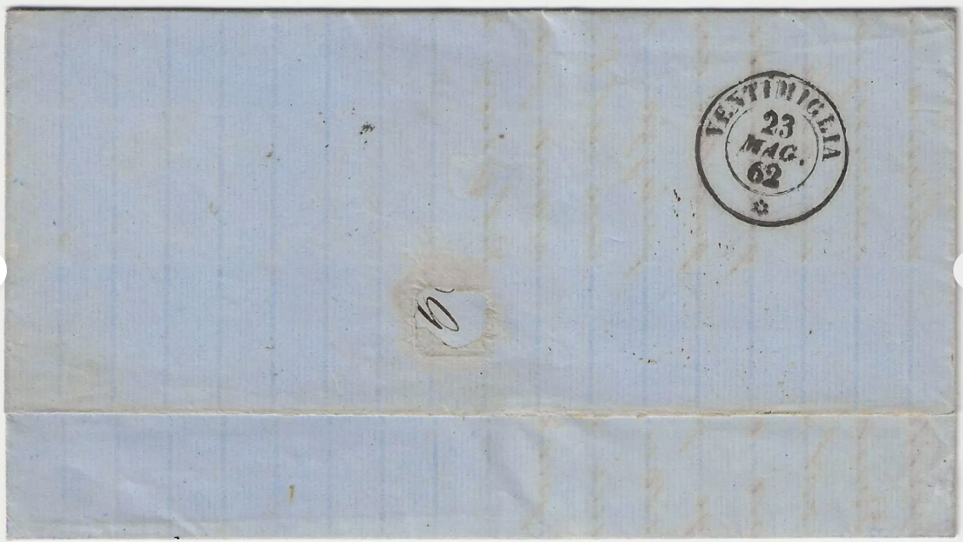 1862 Regno d'Italia - Coppia 20 c. indaco su lettera per Nizza