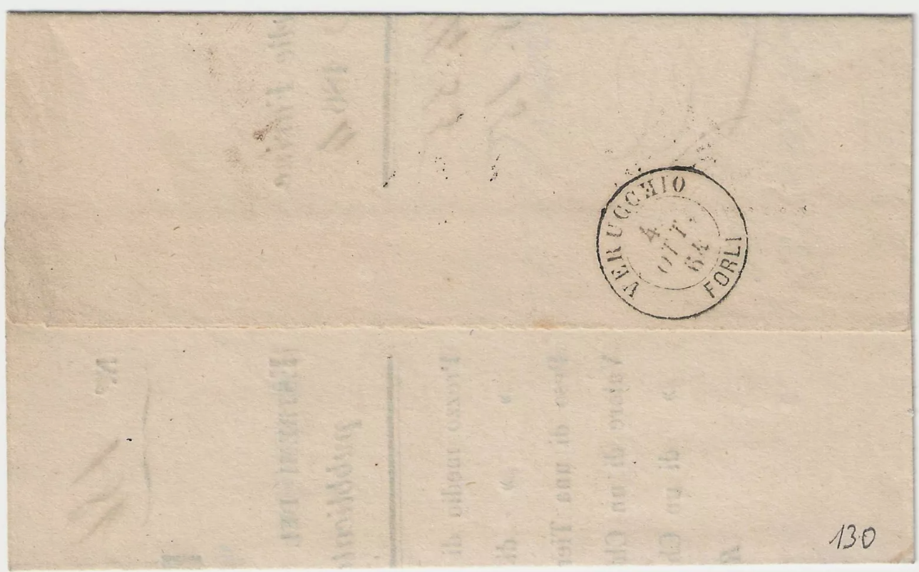 1863 Regno - Coppia 1 c. De La Rue su piego per Verucchio annullo Rimini