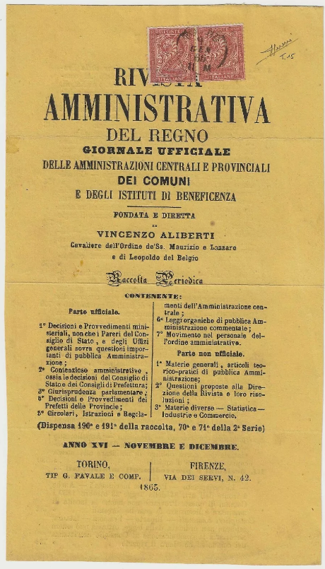 1865 Regno d'Italia - 2 c. tiratura Torino coppia su giornale data 9 GEN 1866