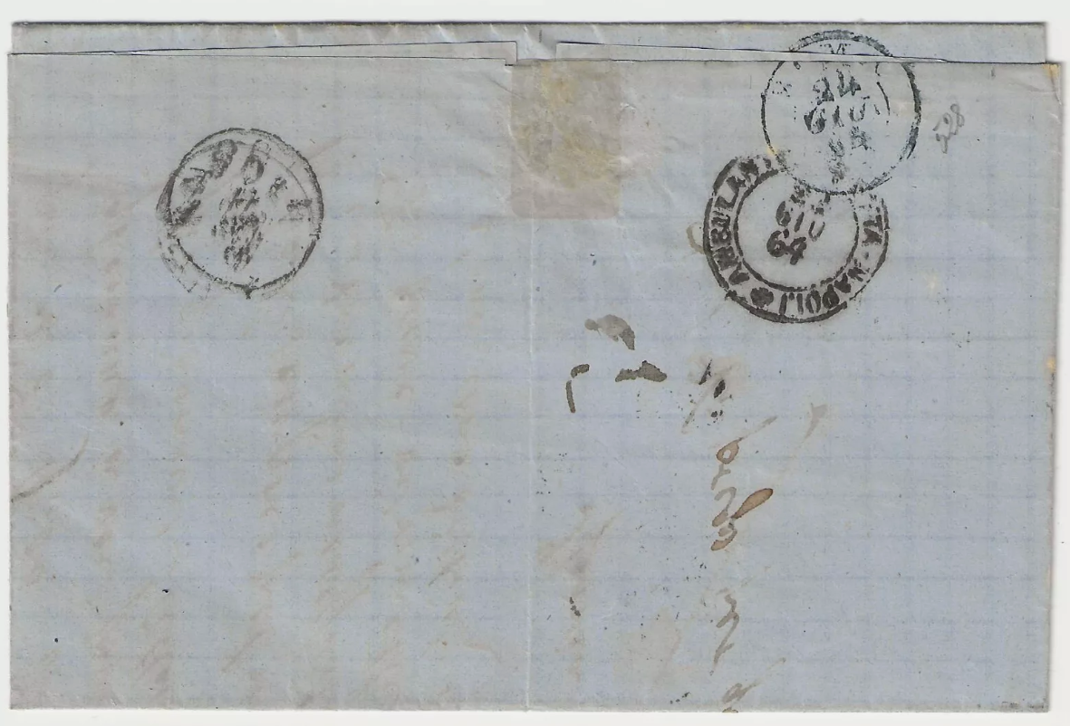 1863 Regno d'Italia - Coppia 10 c. De La Rue Londra su piego con annullo Isernia