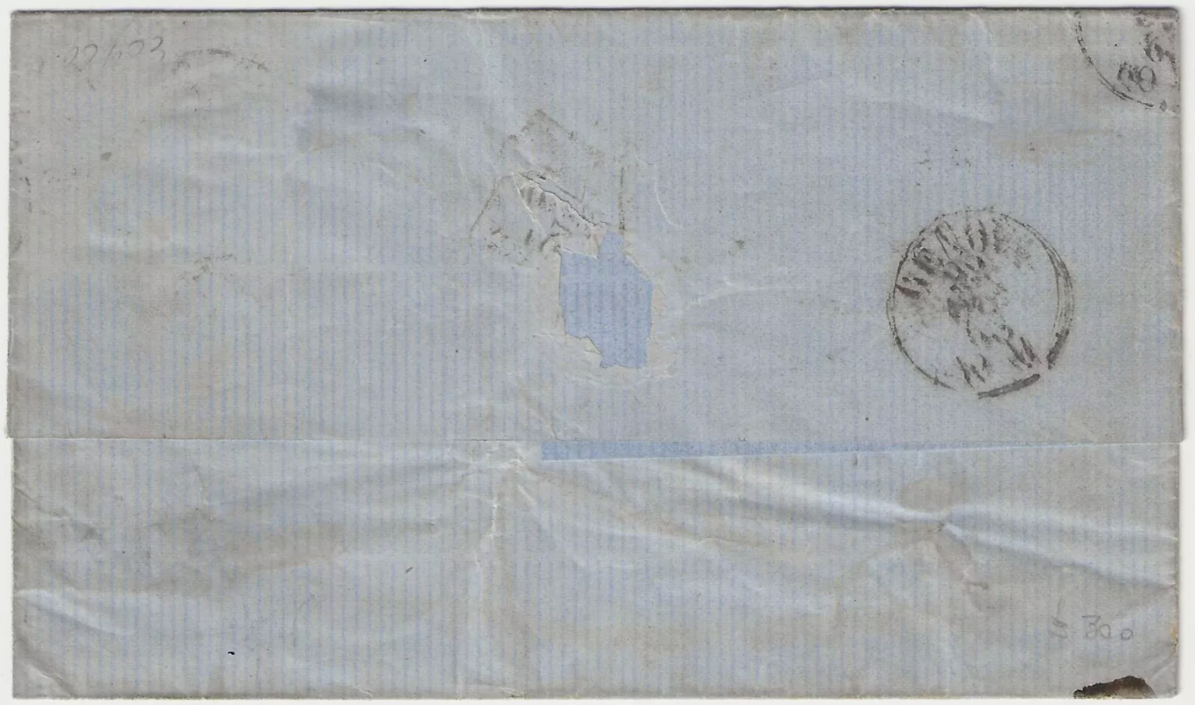 1863 Regno - 15 c. De La Rue su piego per Genova con annullo Livorno primo mese