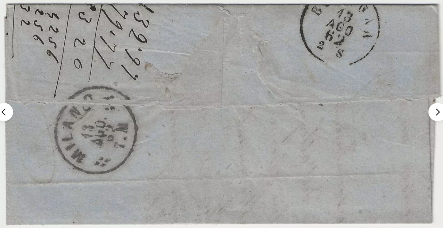 1862 Regno d'Italia - 20 c. dentellato tipo Sardegna su piego annullo Biella