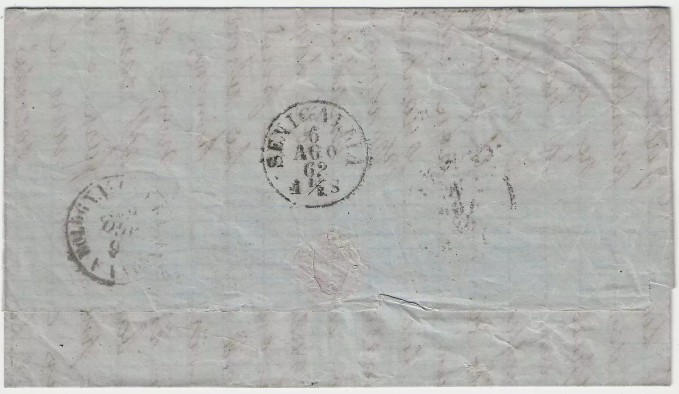 1862 Regno d'Italia - 20 c. dentellato tipo Sardegna su lettera annullo Ancona