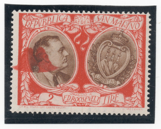 1947 Saint-Marin - Hommage au président américain, 2 L. variété de teinture de nouvelle couleur sans charnière