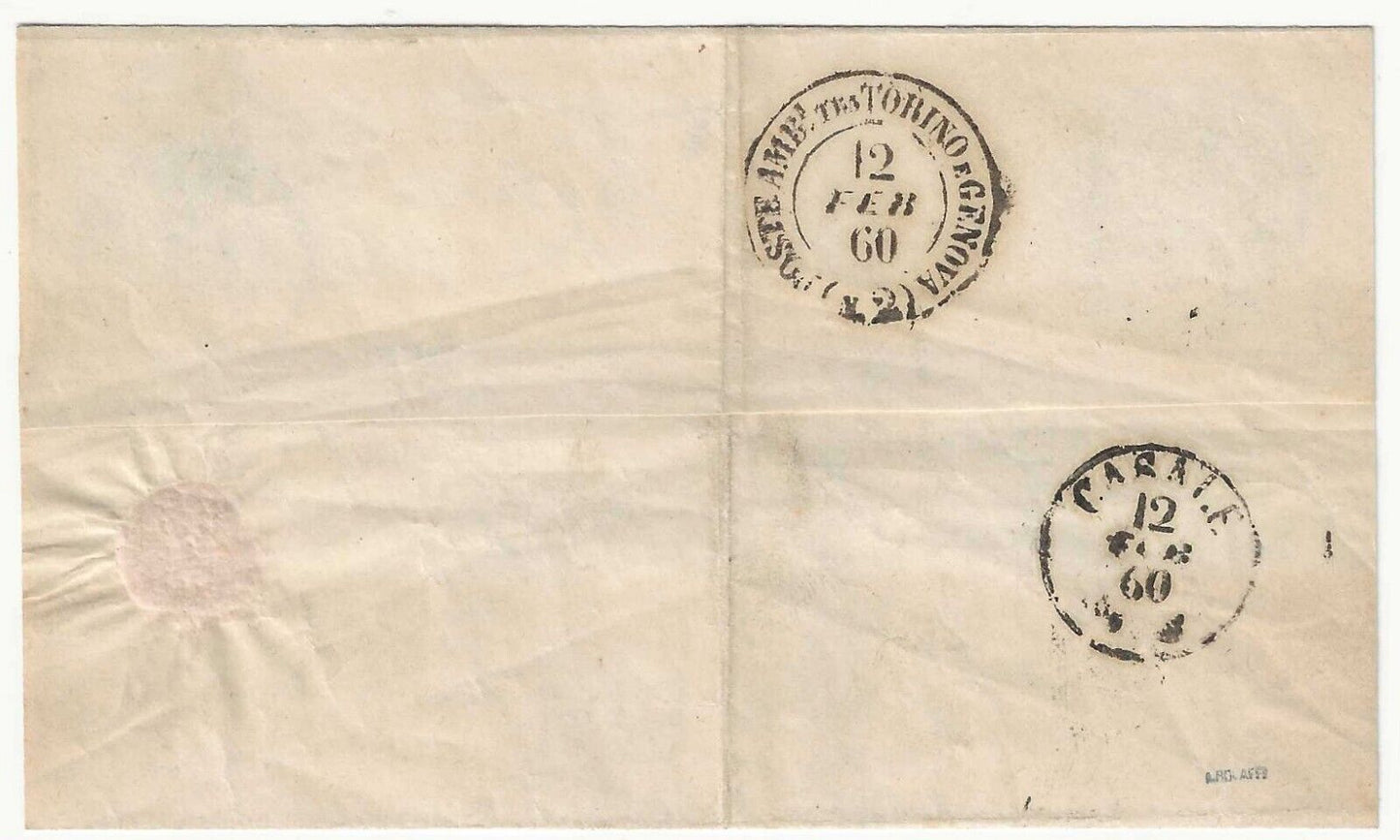 1859 Antichi Stati (Sardegna) - 5 c. IV em. su lettera firme Raybaudi e Bolaffi