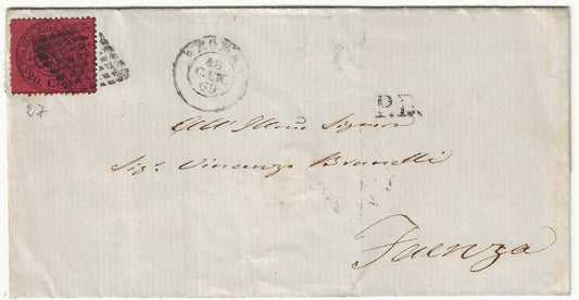 1868 Antichi Stati (Pontificio) - 20 c. solferino III em. su lettera per Faenza