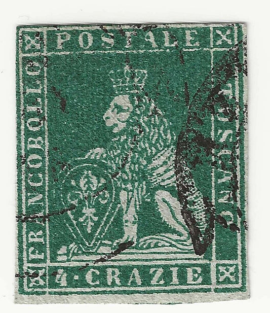 1851 Antichi Stati (Toscana) - 4 crazie verde su grigio usato