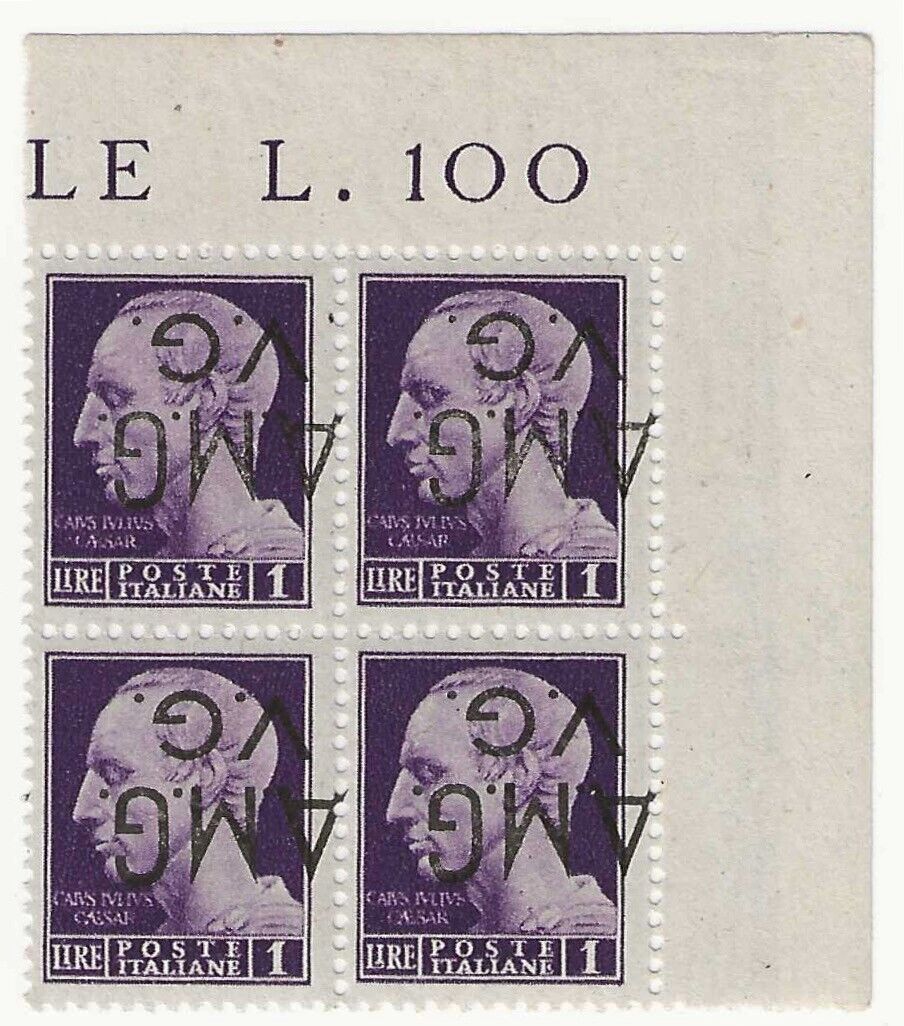 1945 Venezia Giulia AMG-VG - 1 L. in quartina soprastampa capovolta MNH**