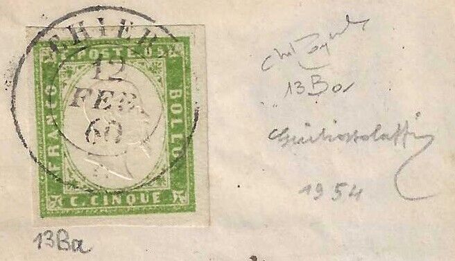 1859 Antichi Stati (Sardegna) - 5 c. IV em. su lettera firme Raybaudi e Bolaffi