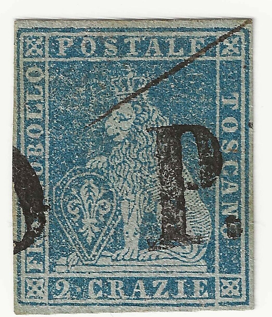 1851 Antichi Stati (Toscana) - 2 crazie azzurro chiaro su grigio usato