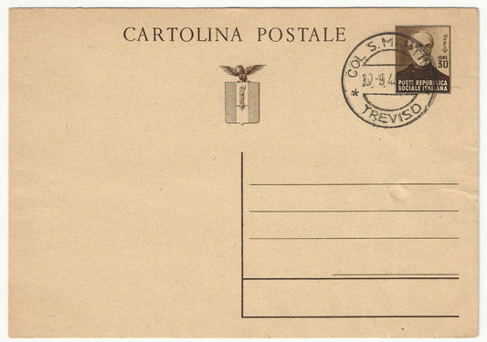 1944 Repubblica Sociale (RSI) - Cartolina postale 30 cent. Giuseppe Mazzini usata