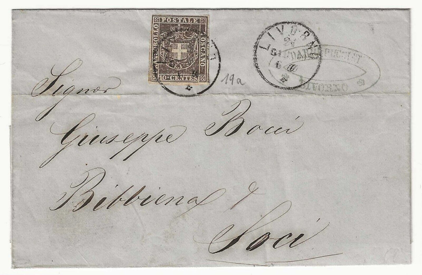 1860 Antichi Stati (Toscana) - 10 c. bruno nero Governo Provvisorio su busta