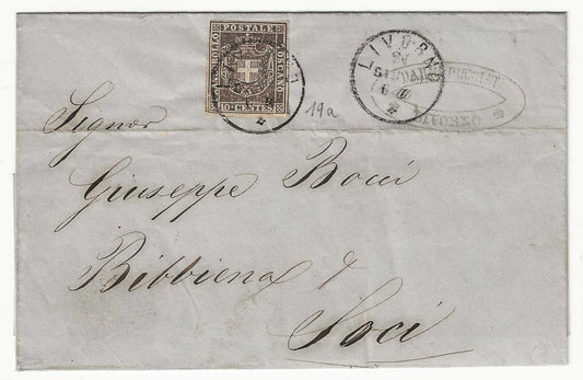 1860 Antichi Stati (Toscana) - 10 c. bruno nero Governo Provvisorio su busta