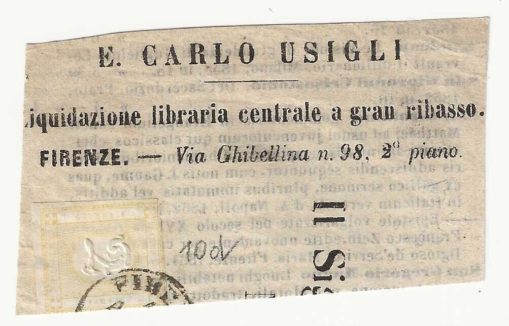 Regno d'Italia - 2 c. giallo chiaro non emessi 1862 su frammento