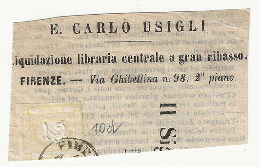 Regno d'Italia - 2 c. giallo chiaro non emessi 1862 su frammento