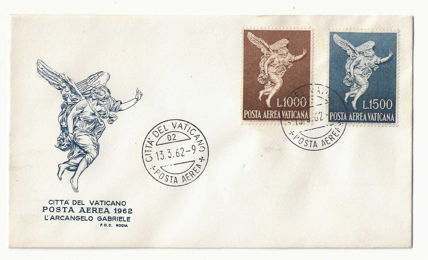 Vaticano - FDC 13 marzo 1962 - Posta aerea Arcangelo Gabriele