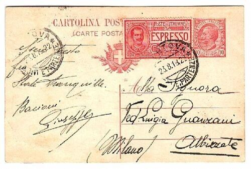 1908 Regno - Cartolina Postale 10 c. Leoni con 25 c. espresso per Albizzate