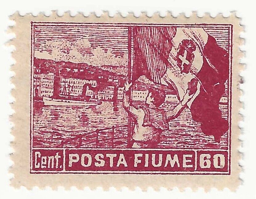 1919 Fiume - 60 c. carminio POSTA FIUME con decalco spostato MH*