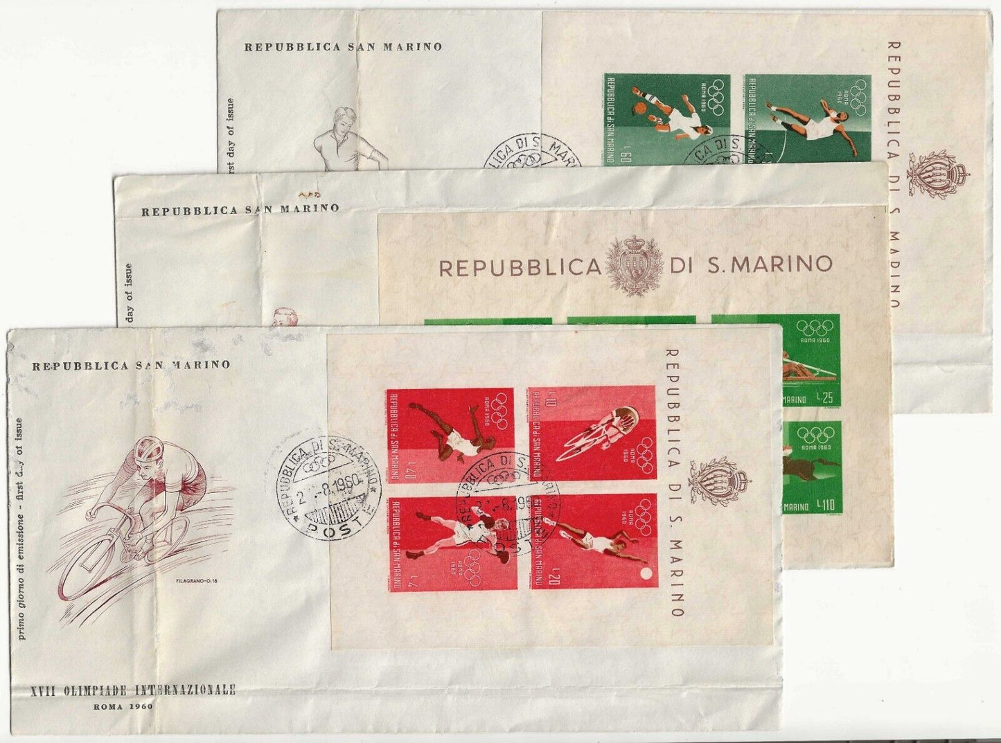 1960 San Marino - Rome Olympic Games on the three FDC envelopes