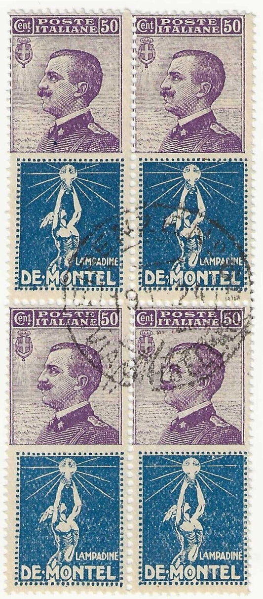 1924 Regno d'Italia - Pubblicitari blocco in quartina "De Montel" 50 c. usata