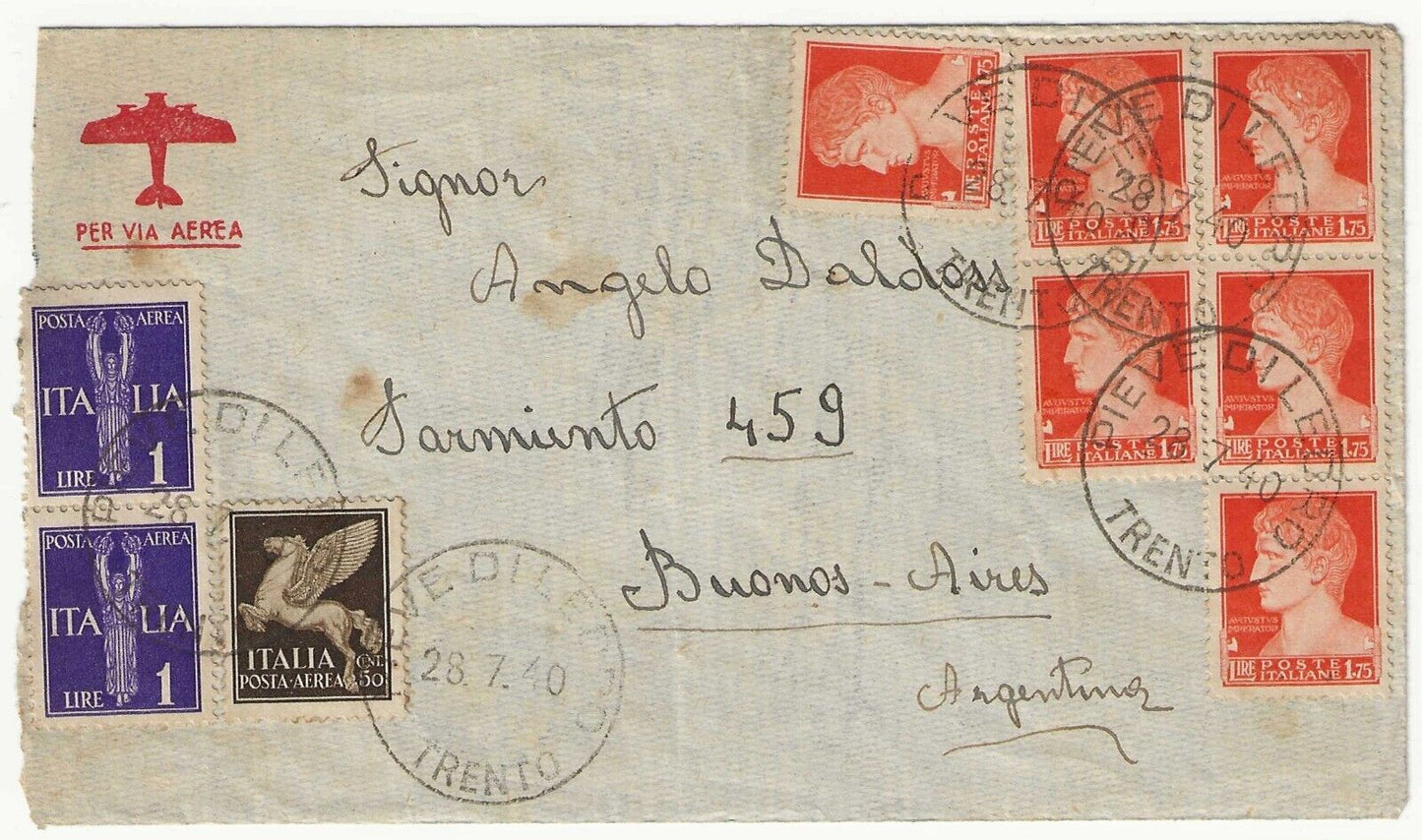 Regno d'Italia - Lettera aerea per Buenos Aires con valori serie Imperiali 1929