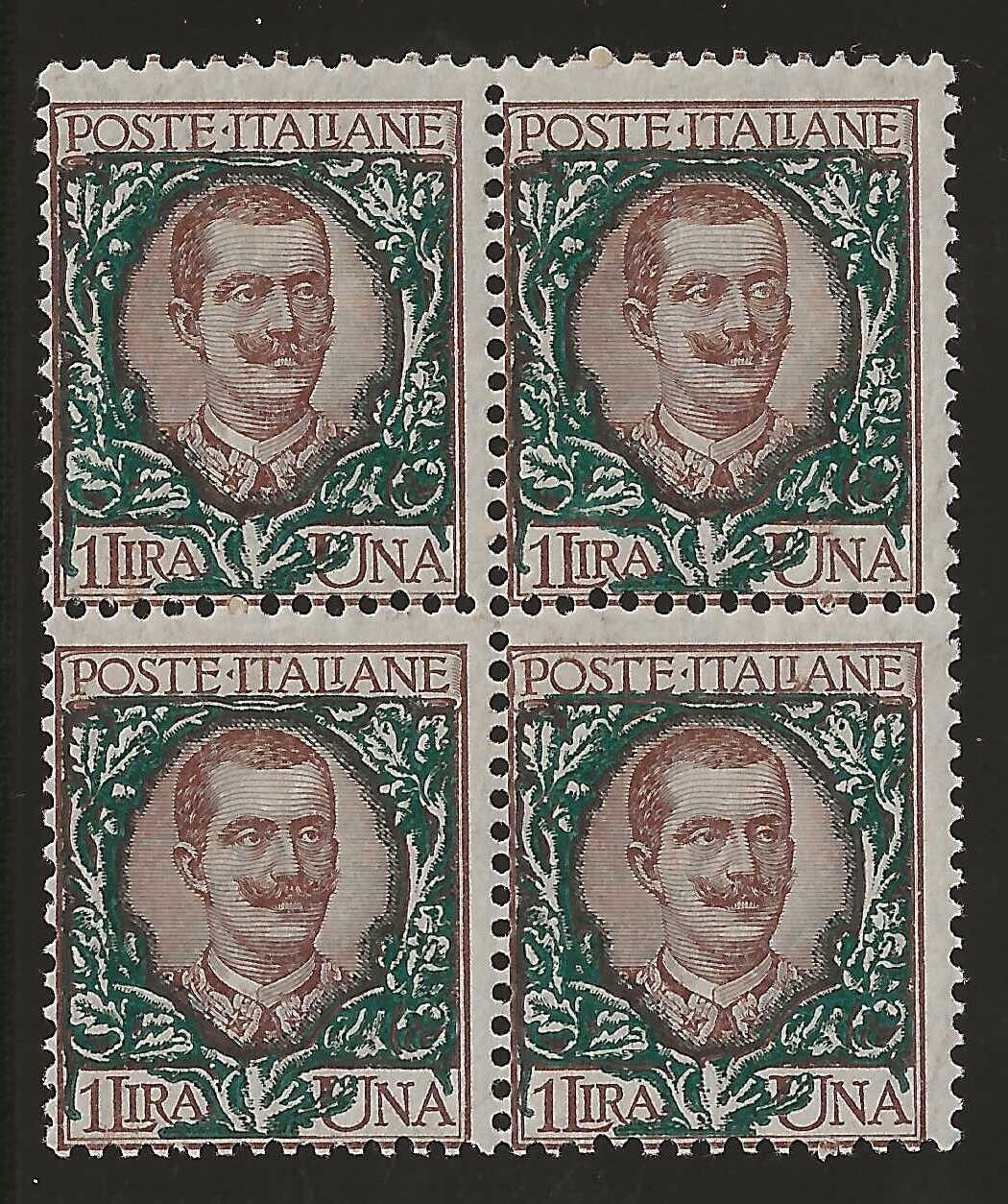 1901 Royaume d'Italie - 1 Floral L. en bloc de quatre avec décalcomanie du MNH orné**