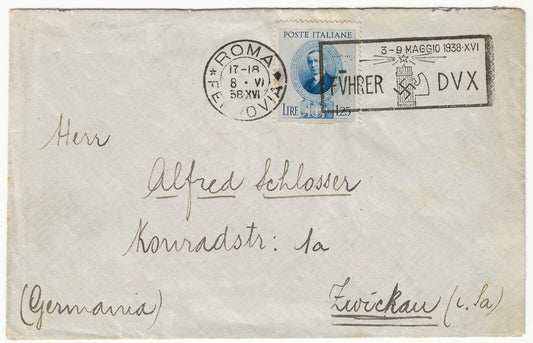 Kingdom - 1.25 L. light blue Guglielmo Marconi isolated on envelope for Germany 1938