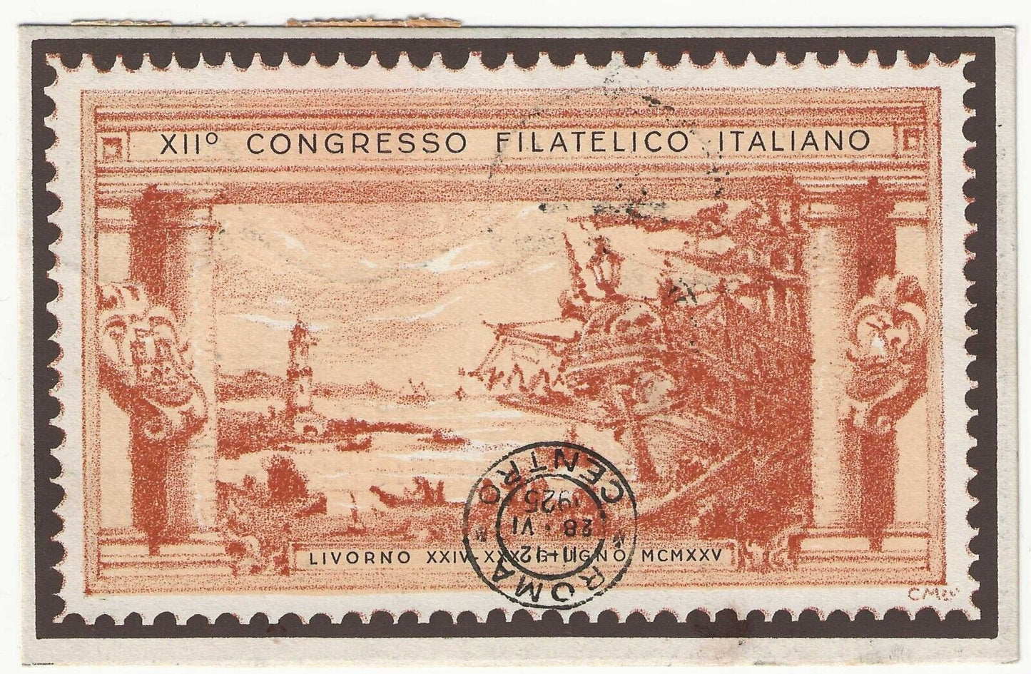 Regno d'Italia - 60 c. + 1 L. Giubileo 1925 su cartolina Congresso Filatelico