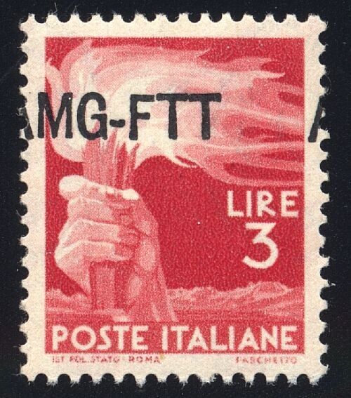 1949 Trieste A (AMG-FTT) - Democratica 3 L. soprastampa spostata a sinistra MNH