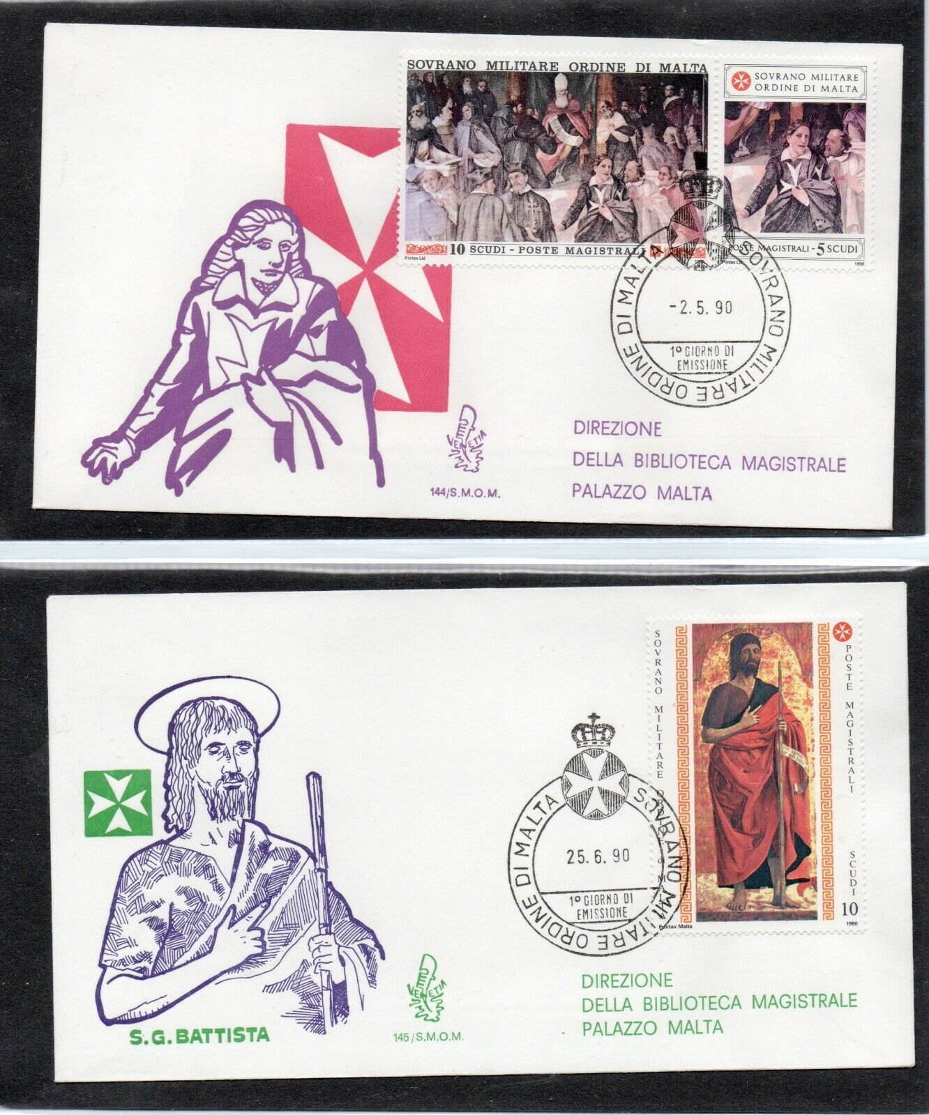 1990 - SMOM (Order of Malta) - 18 FDC envelopes, 328/327 missing