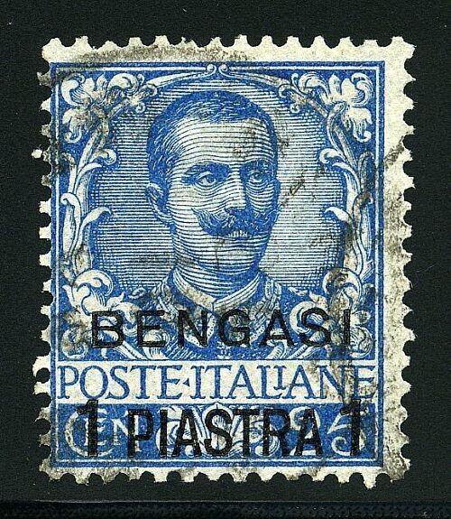 1901 Levante (Bengasi) - 1 pi. su 25 c. azzurro Floreale soprastampato usato