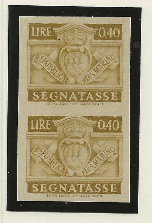 1945 San Marino - Coppia 40 c. Segnatasse non dentellati MNH**