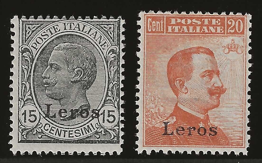 1921/22 Isole dell'Egeo (Leros) - 20 c. Michetti e 15 c. Leoni soprastampati MH*