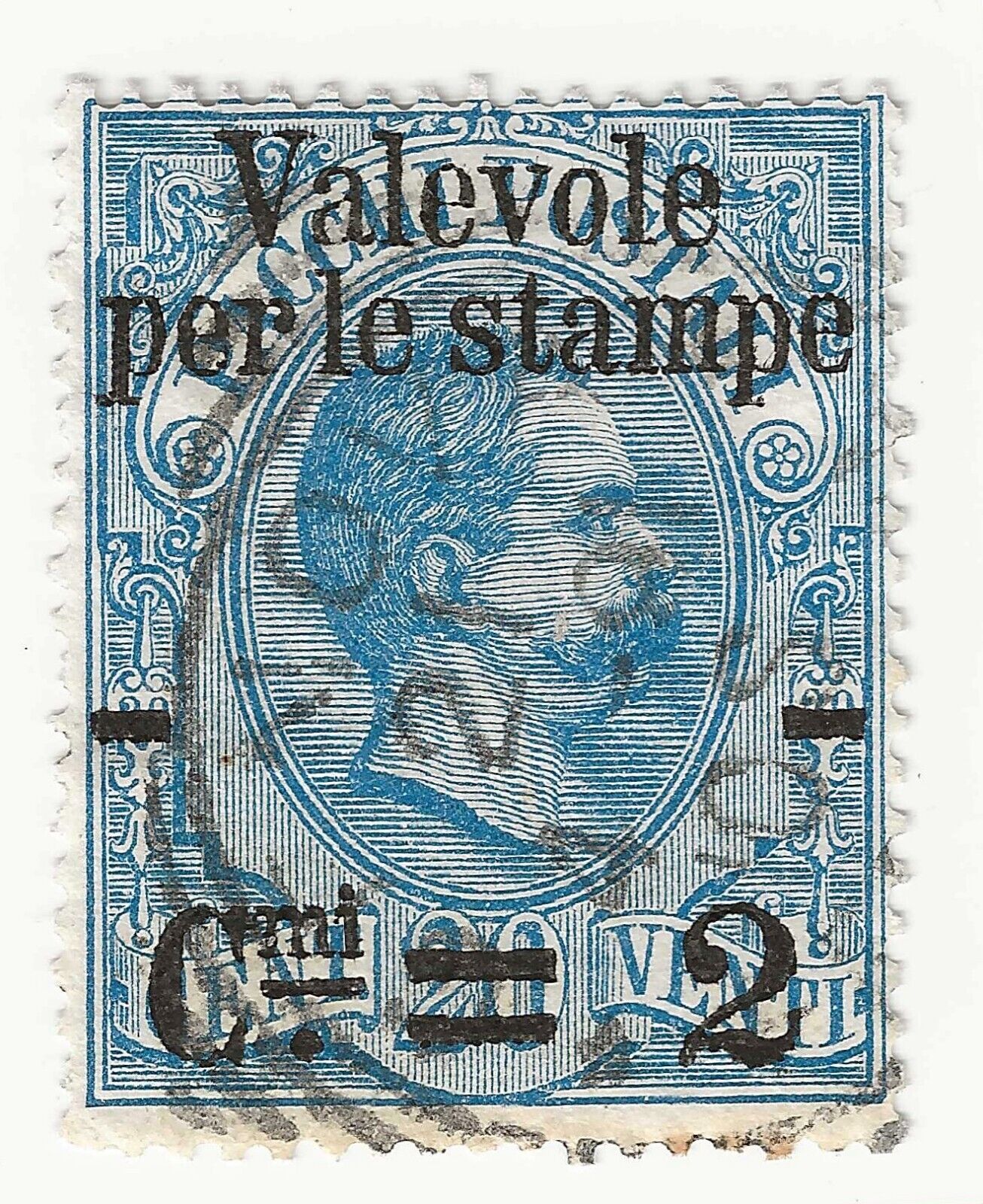 1890 Regno - Francobollo per Pacchi 2 c. su 20 c. azzurro usato