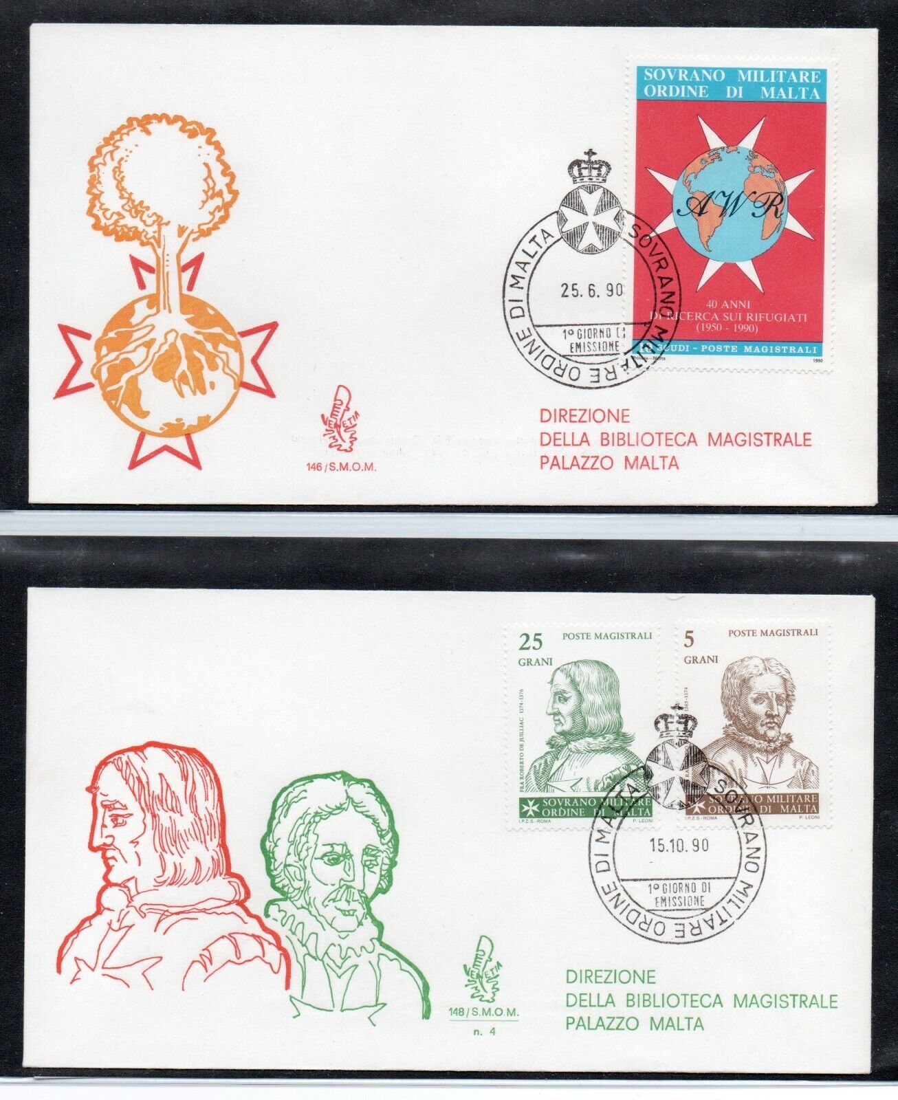 1990 - SMOM (Order of Malta) - 18 FDC envelopes, 328/327 missing