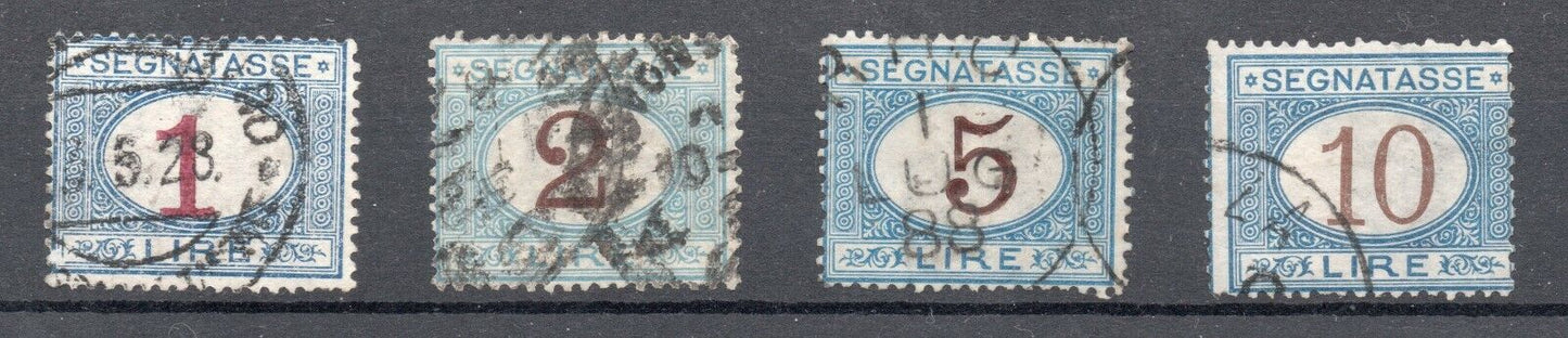 1870 - Regno d'Italia - Segnatasse, 1-2-5-10 L. usati