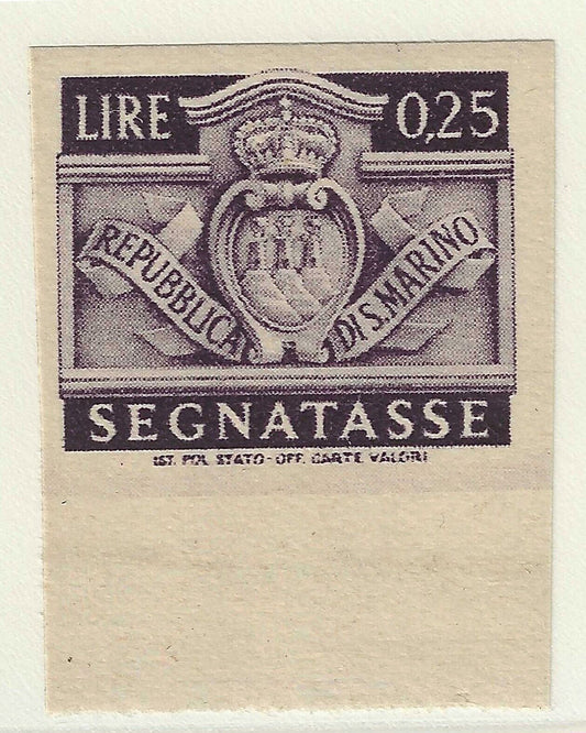 1945 San Marino - Postage due 25 c. not serrated sheet edge MNH**