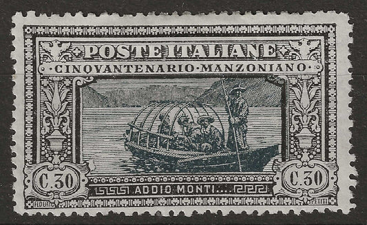 1923 Regno d'Italia - Cinquantenario morte A. Manzoni 30 c. nero e ardesia MH*