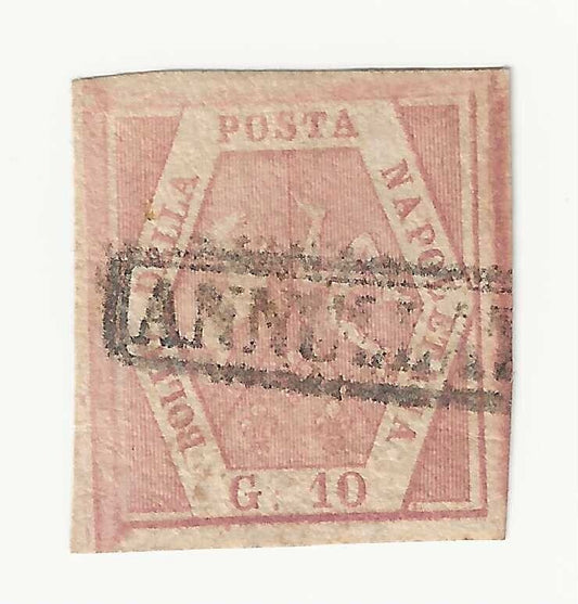 1858 Antichi Stati (Napoli) - 10 grana rosa brunastro margini enormi E. Diena