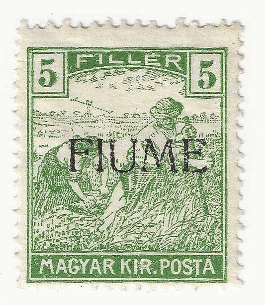 1918/19 Fiume - 5 f. verde giallo serie Mietitori MH*