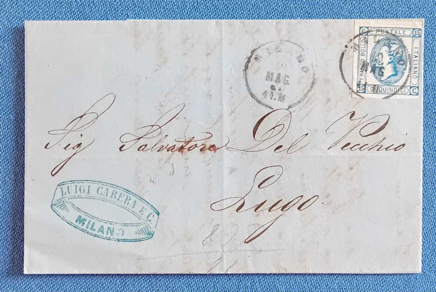 Regno d'Italia - 15 cent. litografico 1863 (I tipo) su piego per Lugo