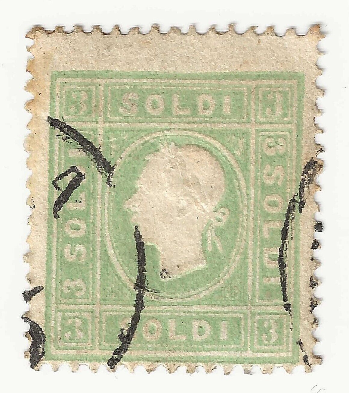 1862 Antichi Stati (Lombardo Veneto) - 3 s. verde giallo colore diverso usato